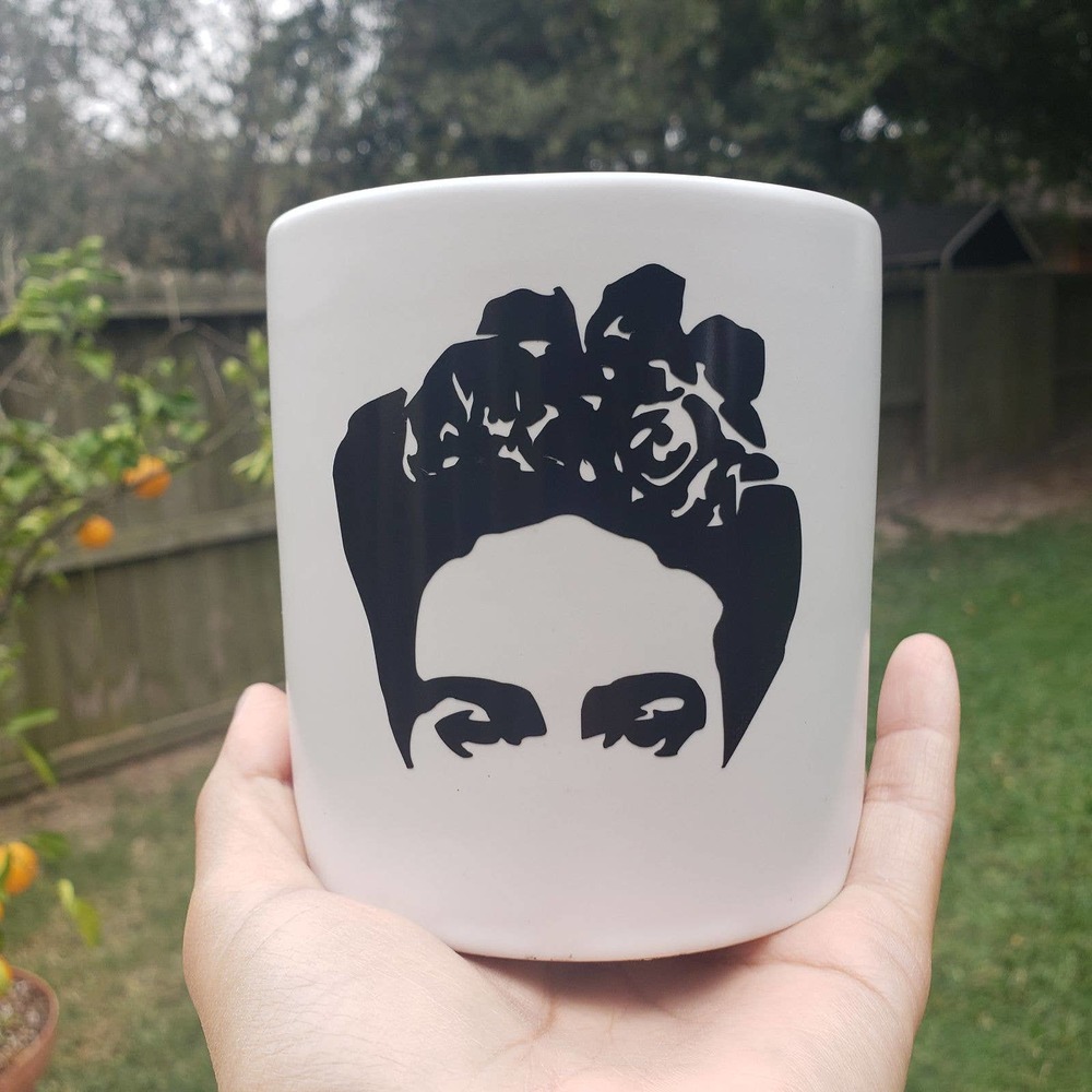 Frida inspired ceramic planter w/drain hole